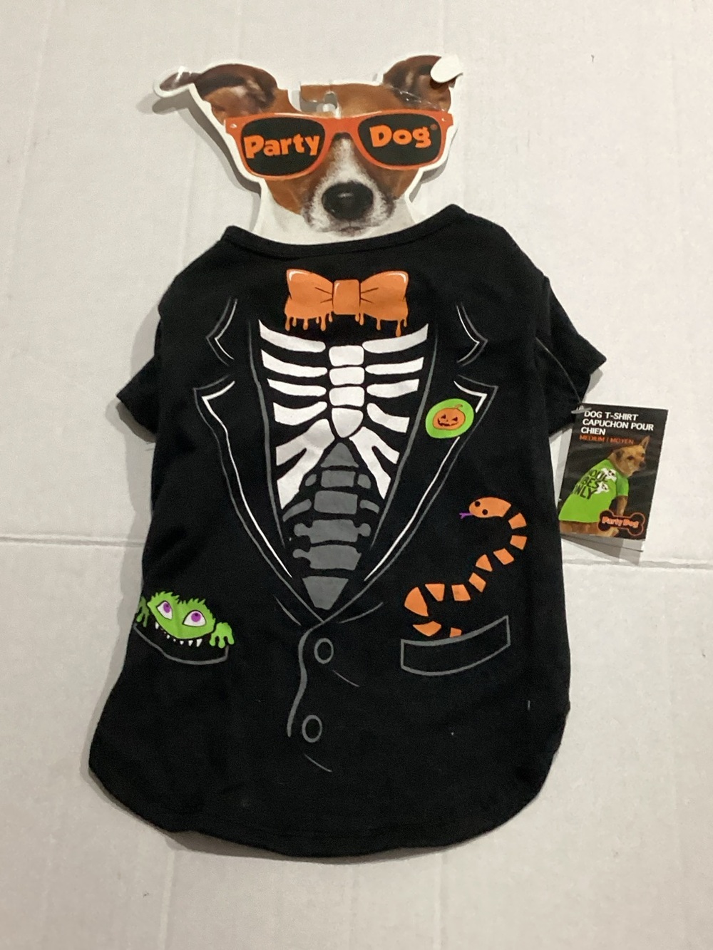 Black Halloween Skeleton Tuxedo Dog T-Shirt
